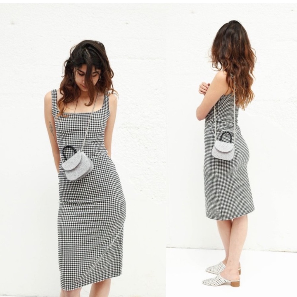 NWOT Maryam Nassir Zadeh Gingham Black and White Checkered Midi Dress